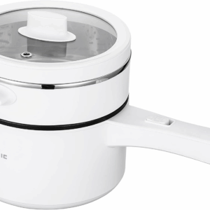Electric Hot Pot Upgraded,Non-Stick Pan,2L Mini Pot for Steak,Fried Rice,With Temperature Control and Steamer - Rapid Noodles Cooker,Ramen,Oatmeal,Soup,Steamer,Egg,Vegetables, Potatoes,White